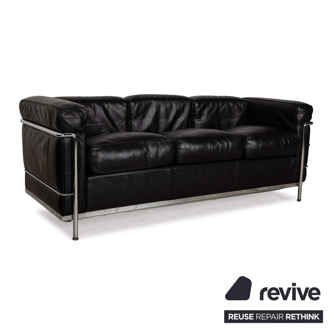 Cassina Le Corbusier LC 2 Leder Dreisitzer Schwarz Sofa Couch