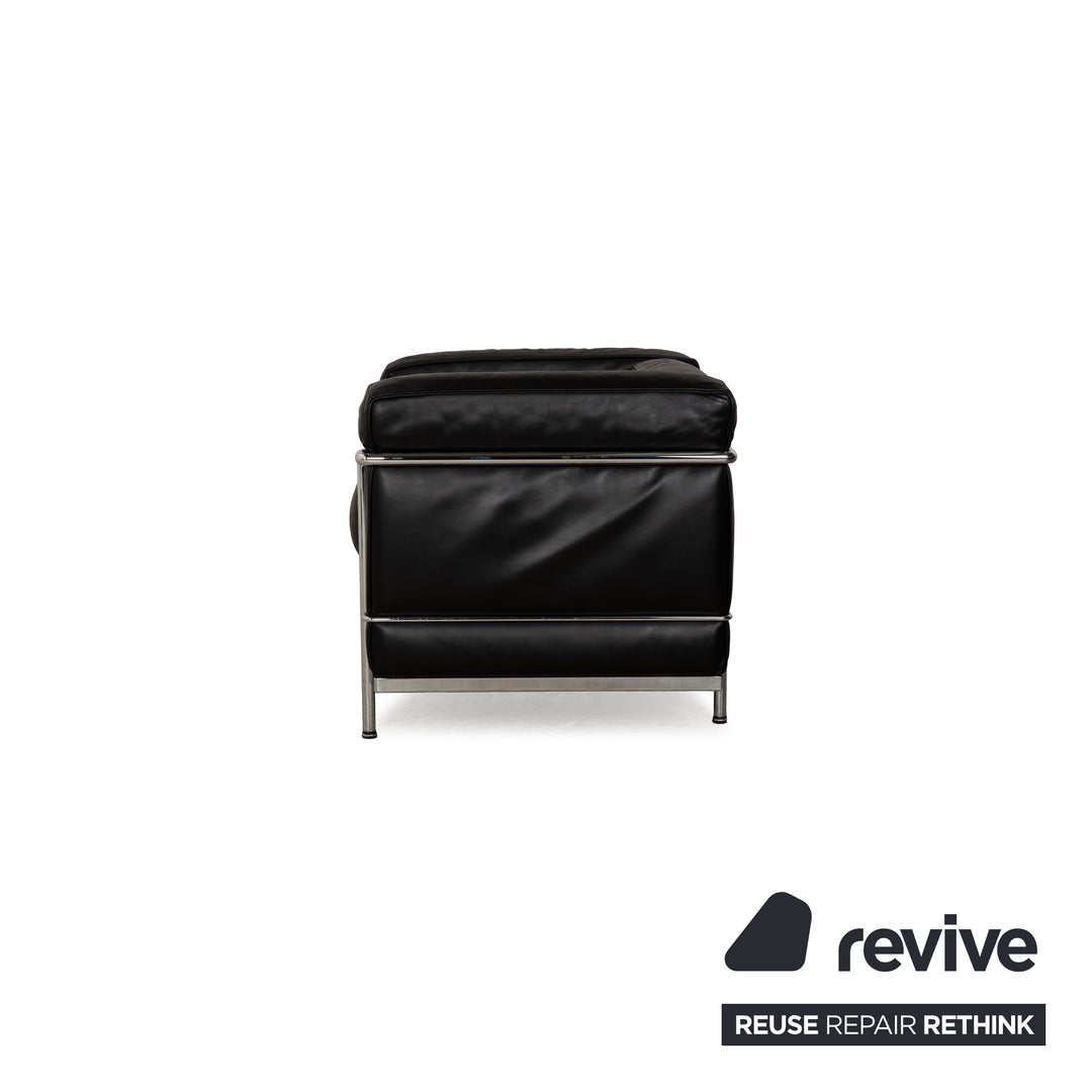 Cassina Le Corbusier LC 2 Leather Three Seater Black Sofa Couch