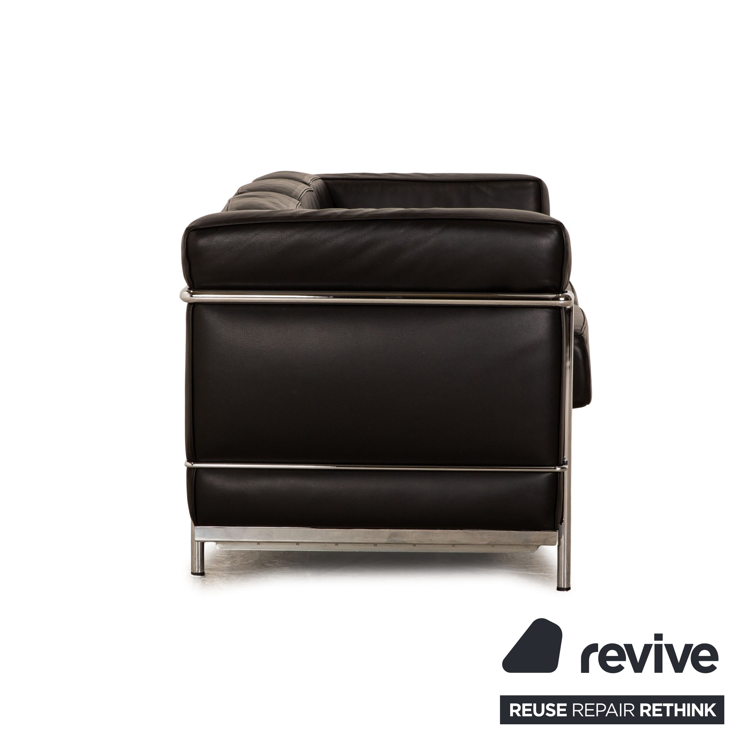 Cassina Le Corbusier LC 2 Leather Three Seater Black Sofa Couch