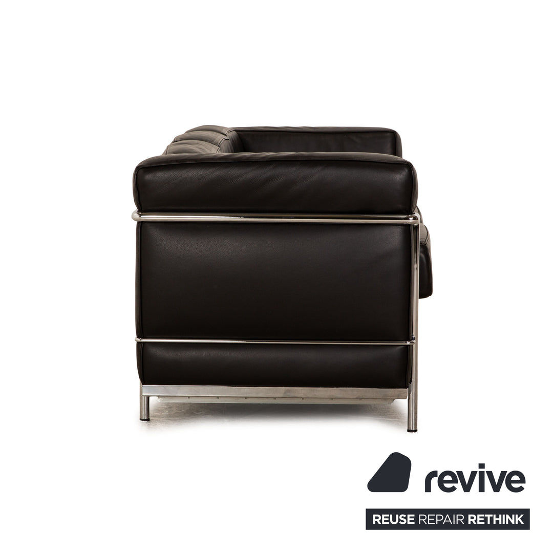Cassina Le Corbusier LC 2 Leather Three Seater Black Sofa Couch
