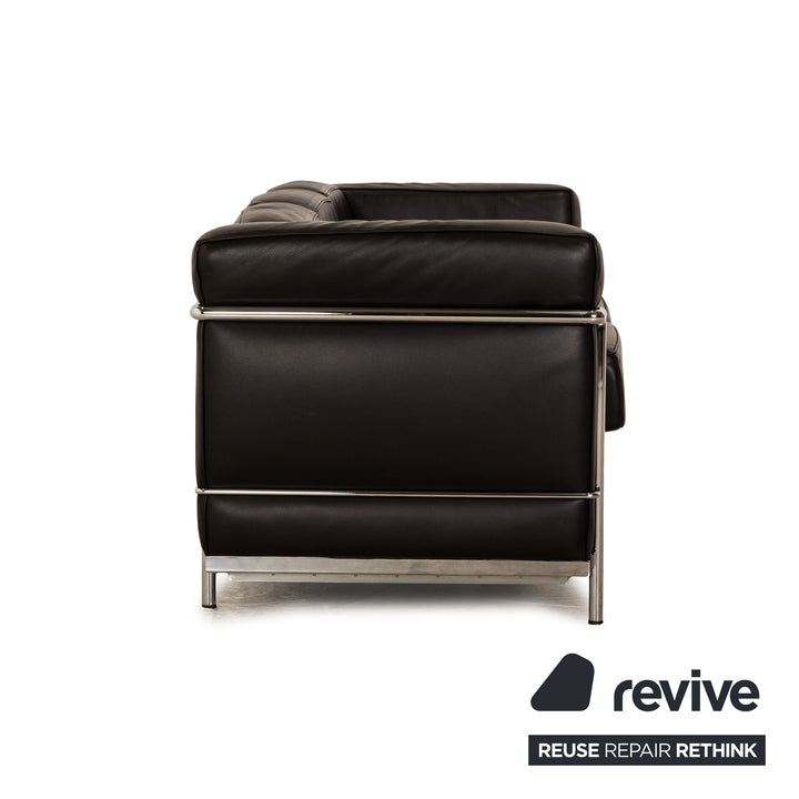 Cassina Le Corbusier LC 2 Leather Three Seater Black Sofa Couch