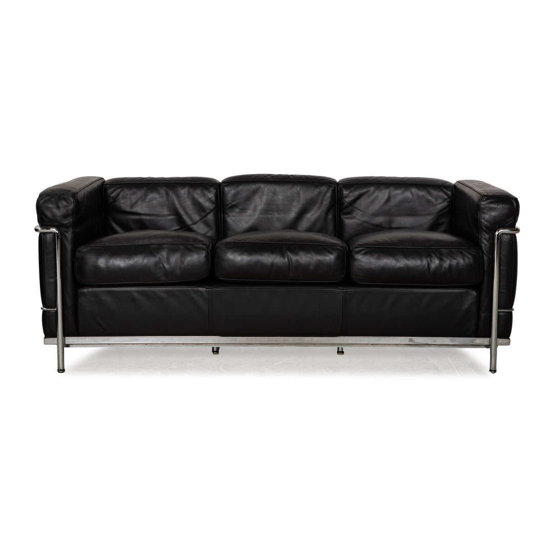 Cassina Le Corbusier LC 2 Leder Dreisitzer Schwarz Sofa Couch