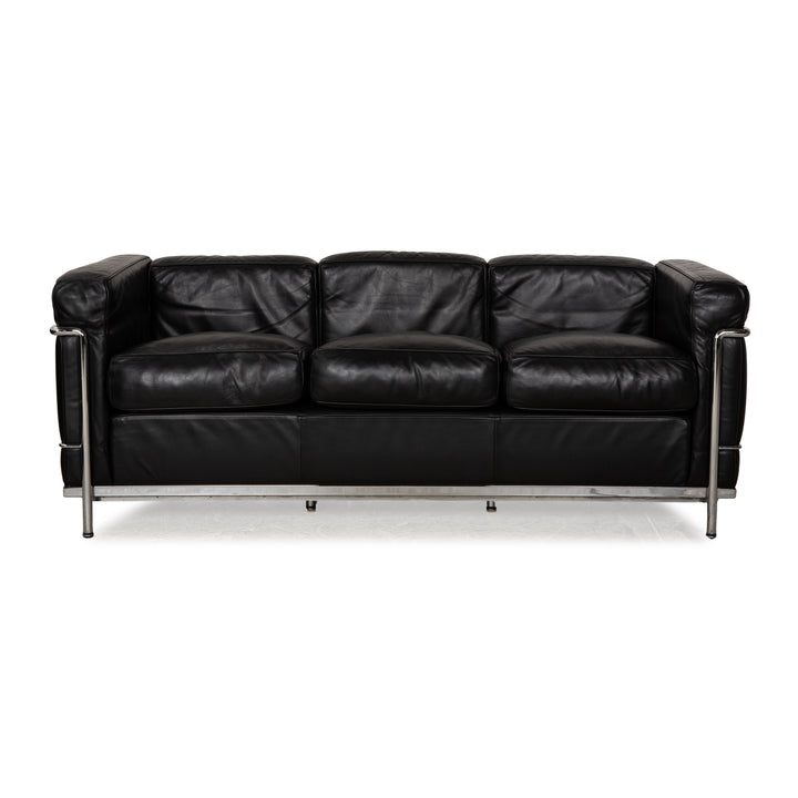 Cassina Le Corbusier LC 2 Leder Dreisitzer Schwarz Sofa Couch