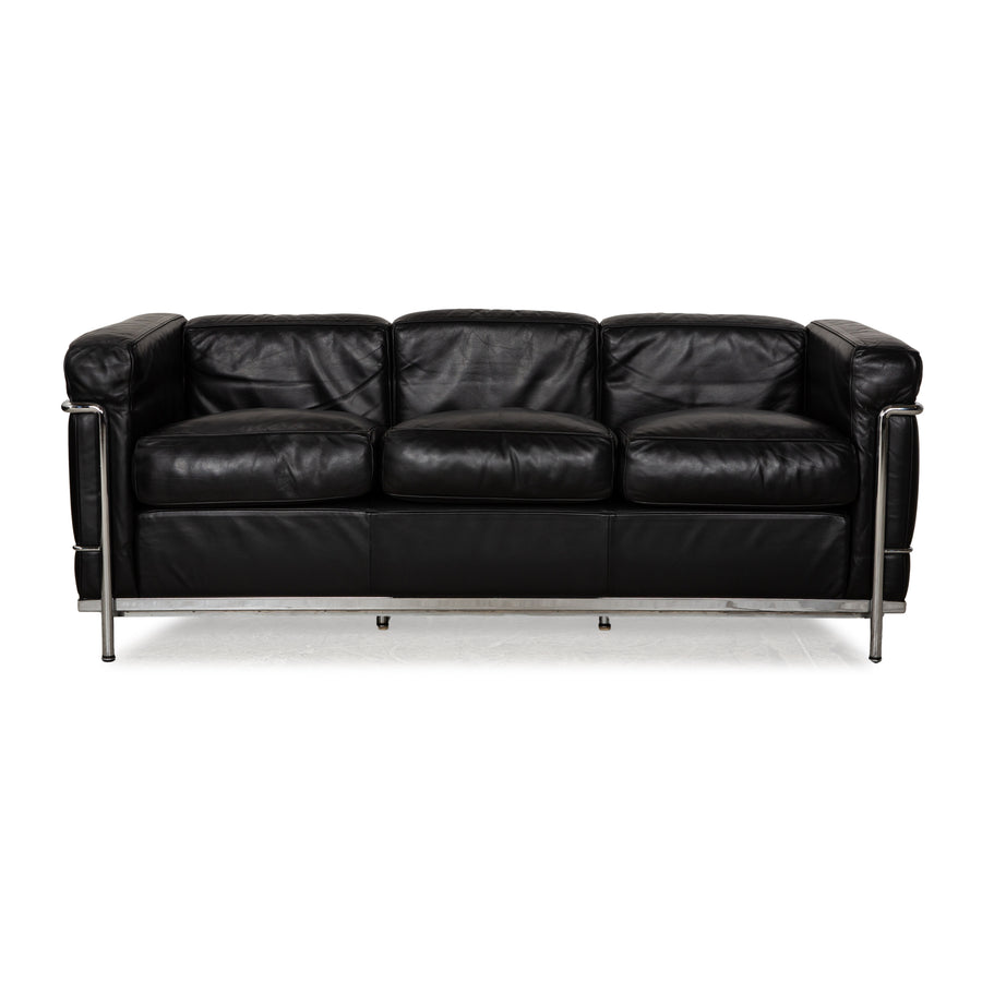 Cassina Le Corbusier LC 2 Leder Dreisitzer Schwarz Sofa Couch