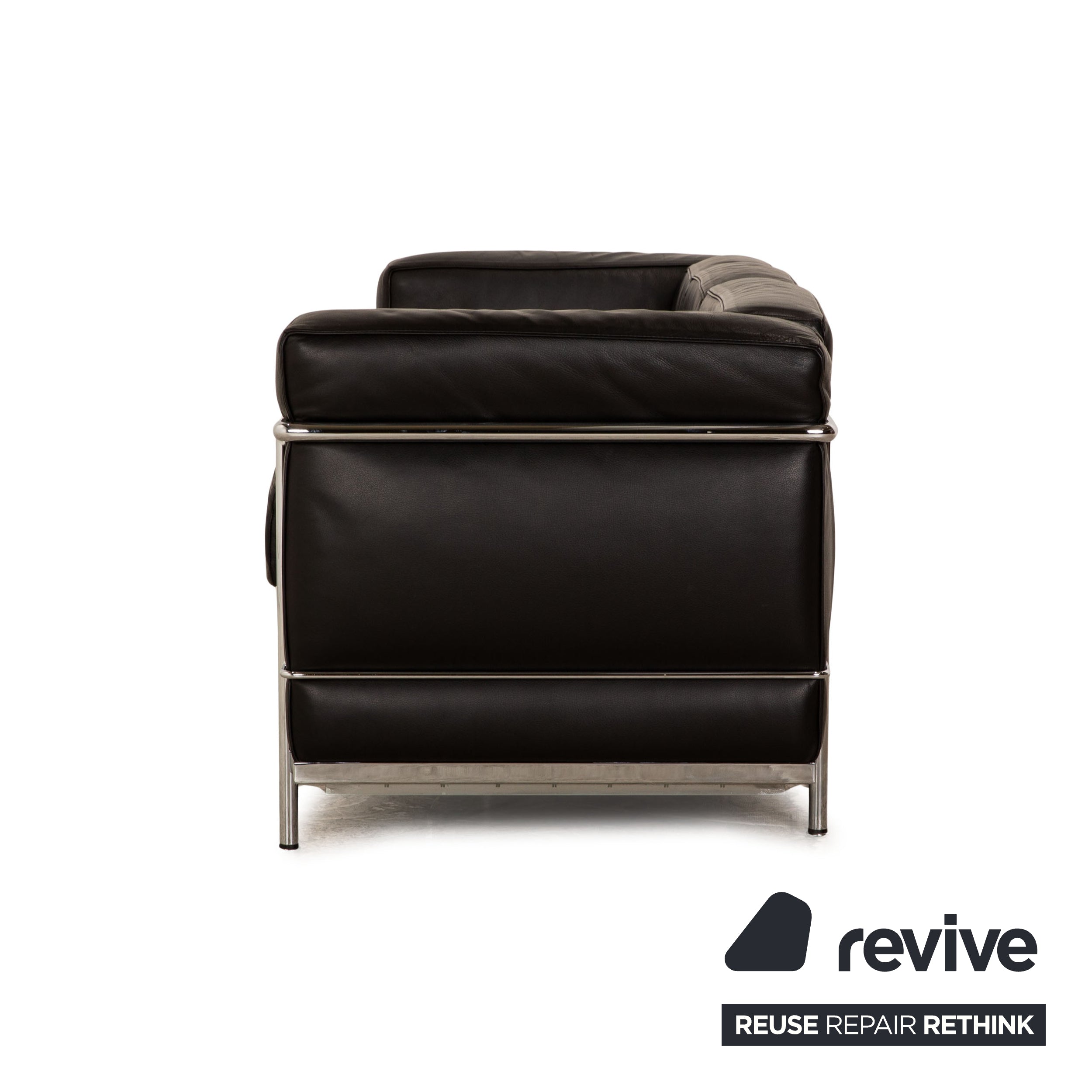 Cassina Le Corbusier LC 2 Leather Three Seater Black Sofa Couch