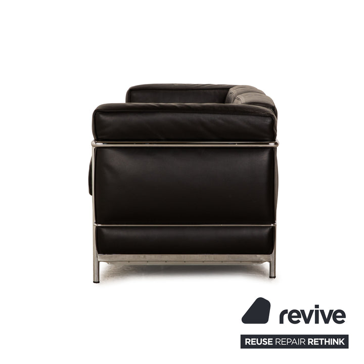 Cassina Le Corbusier LC 2 Leather Three Seater Black Sofa Couch
