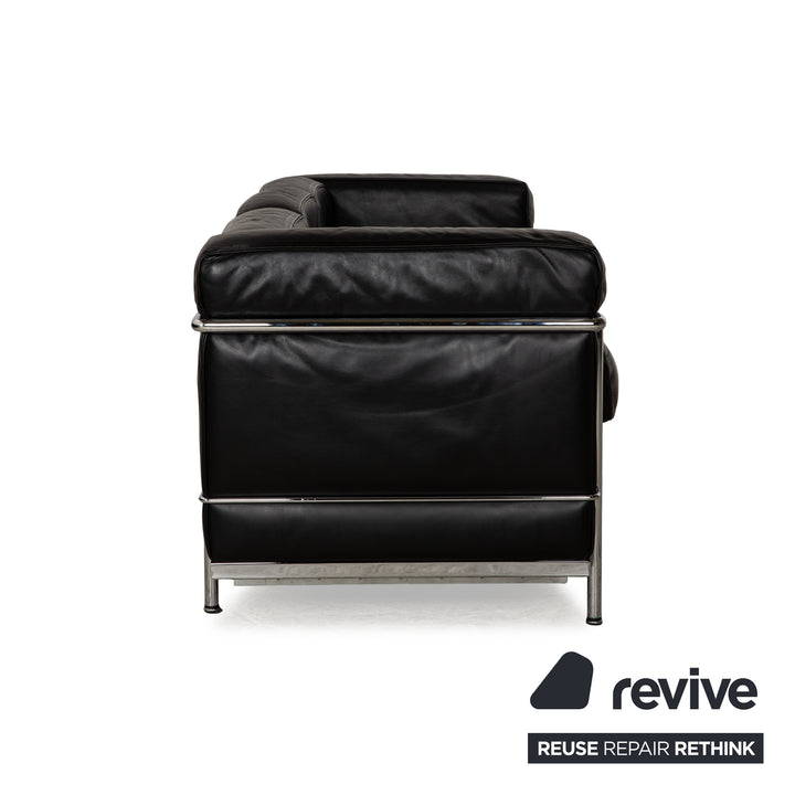 Cassina Le Corbusier LC 2 Leather Three Seater Black Sofa Couch