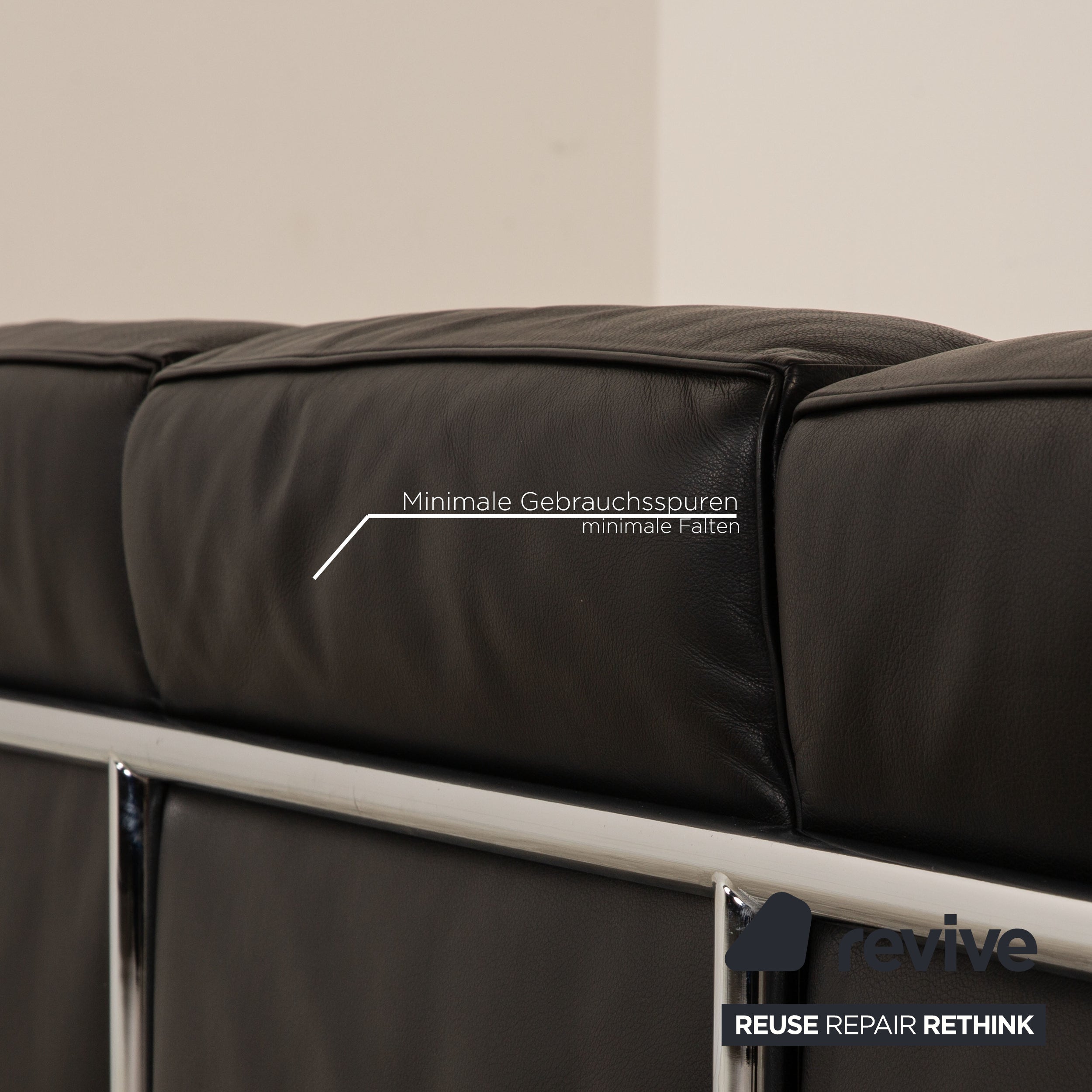 Cassina Le Corbusier LC 2 Leather Three Seater Black Sofa Couch