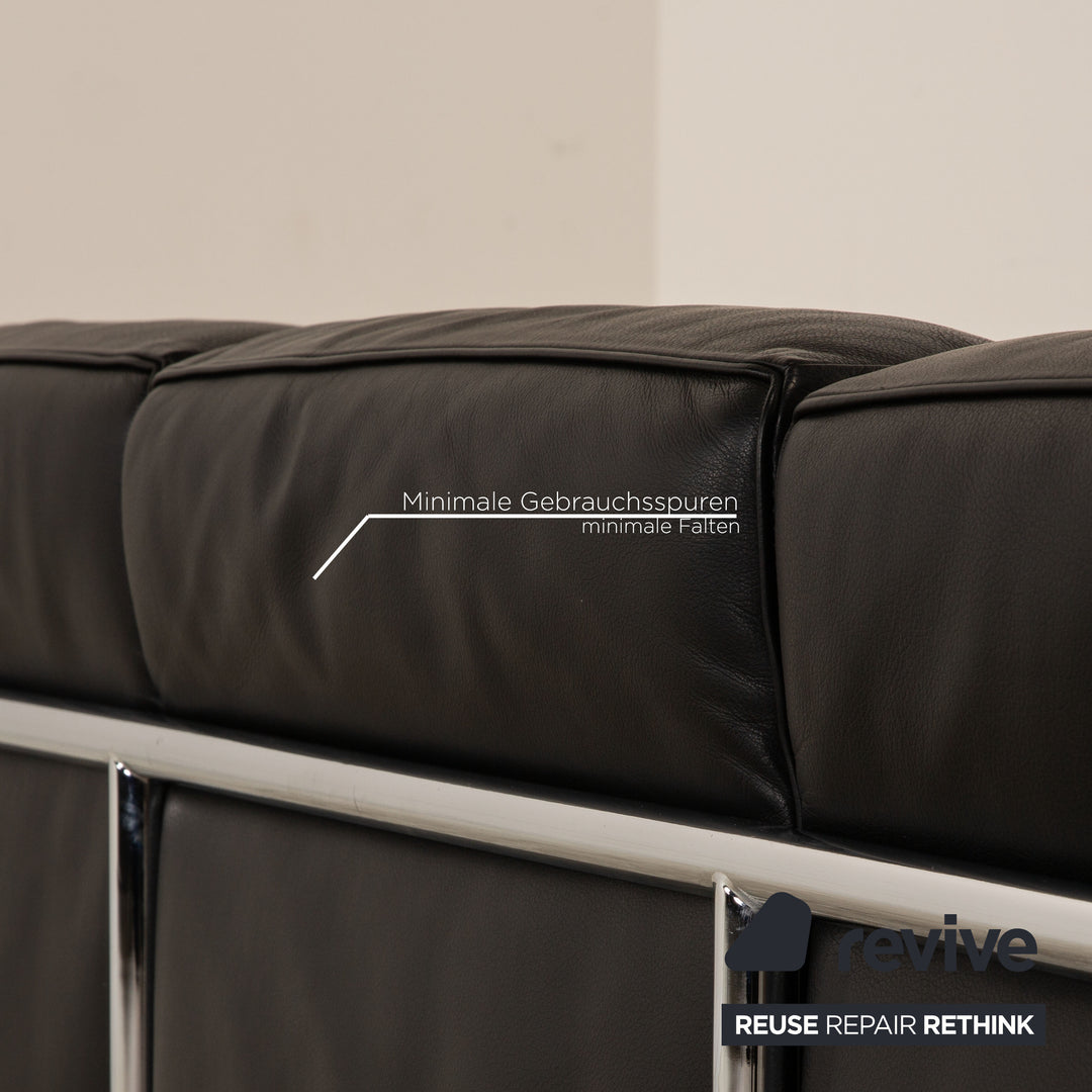 Cassina Le Corbusier LC 2 Leder Dreisitzer Schwarz Sofa Couch