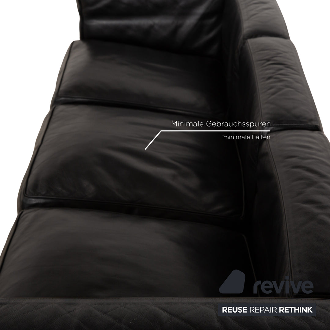 Cassina Le Corbusier LC 2 Leather Three Seater Black Sofa Couch