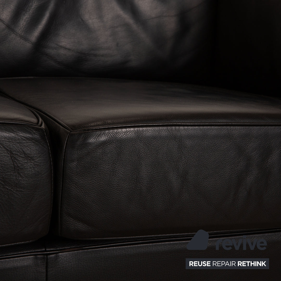 Cassina Le Corbusier LC 2 Leather Three Seater Black Sofa Couch