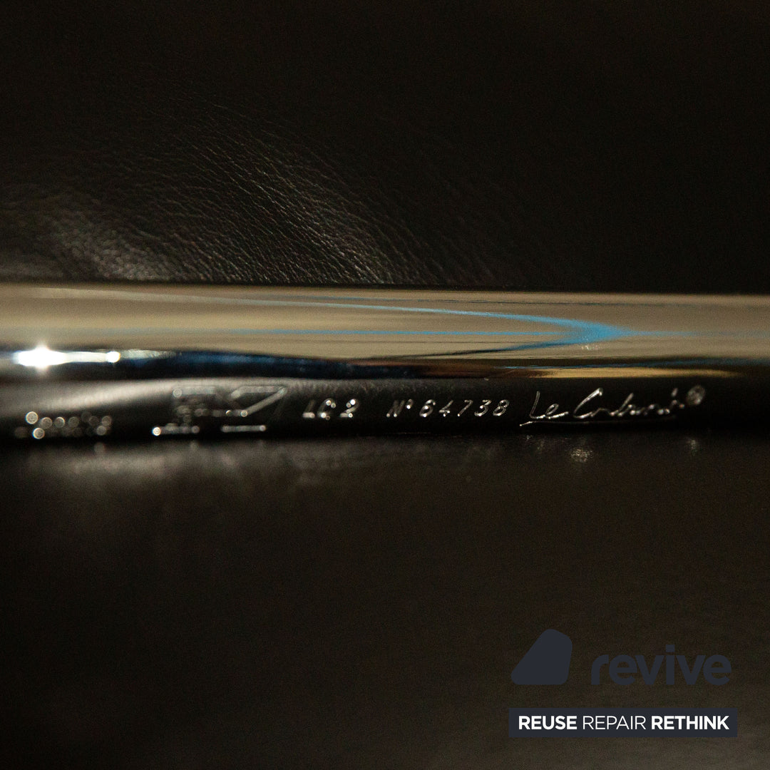 Cassina Le Corbusier LC 2 Leather Three Seater Black Sofa Couch