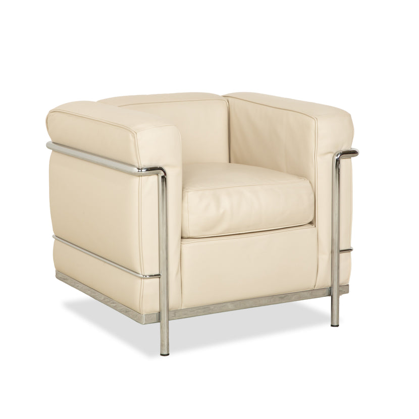 Fauteuil en cuir Cassina Le Corbusier LC 2 Crème Coquille d'œuf Blanc