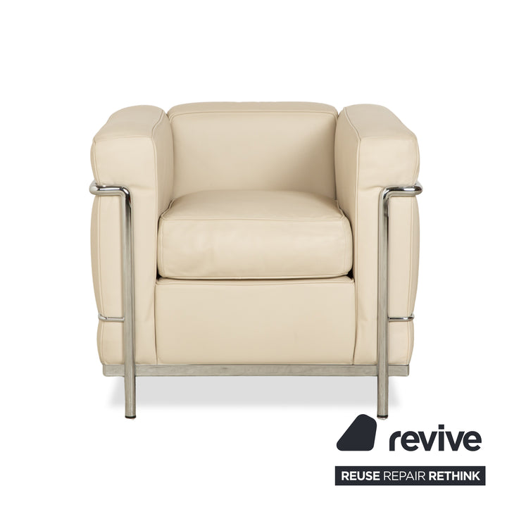 Cassina Le Corbusier LC 2 Leather Armchair Cream Eggshell White