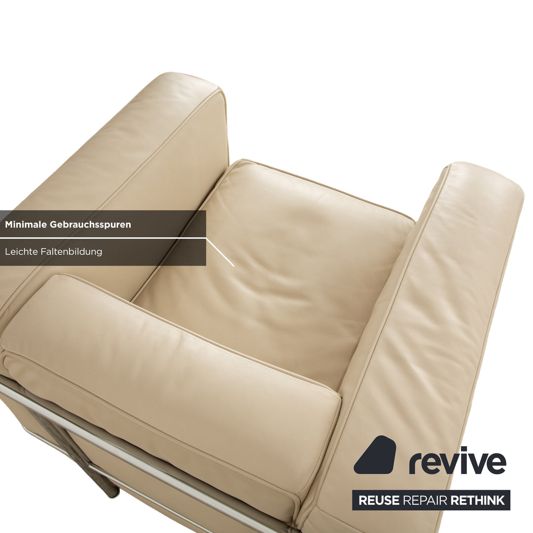 Cassina Le Corbusier LC 2 Leather Armchair Cream Eggshell White