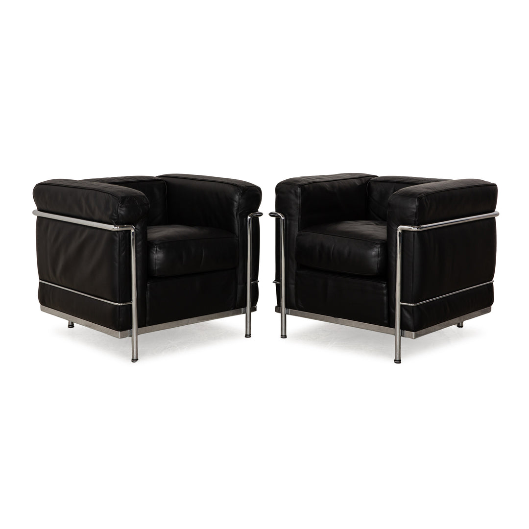 Cassina Le Corbusier LC 2 Leather Armchair Set Black