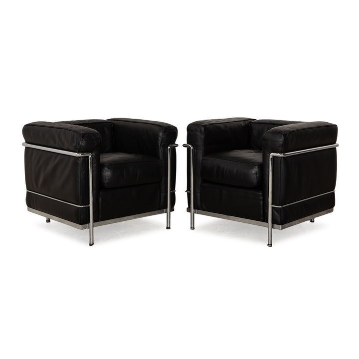 Cassina Le Corbusier LC 2 Leather Armchair Set Black