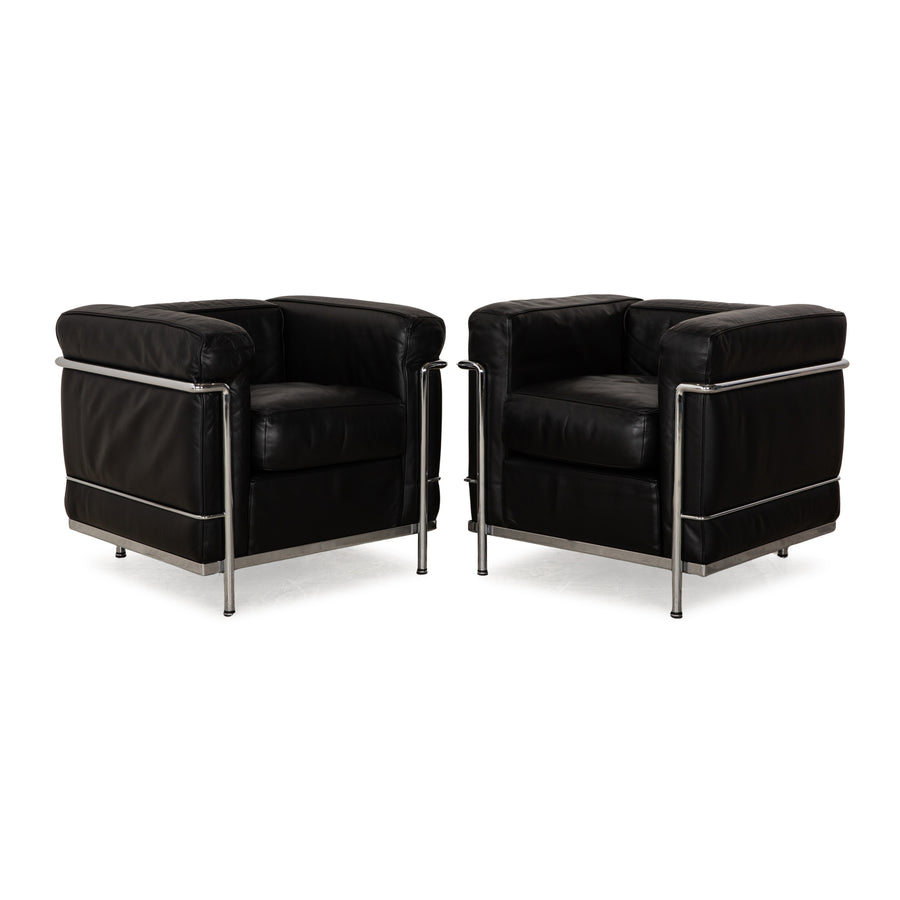 Cassina Le Corbusier LC 2 Leather Armchair Set Black
