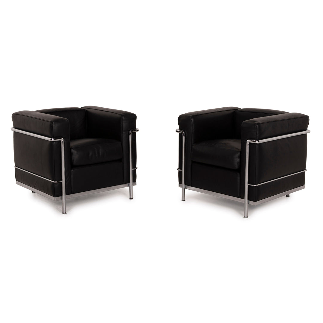 Cassina Le Corbusier LC 2 Leather Armchair Set Black Set