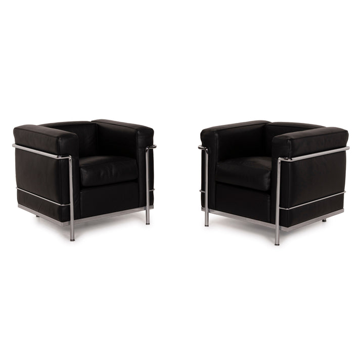 Cassina Le Corbusier LC 2 Leather Armchair Set Black Set