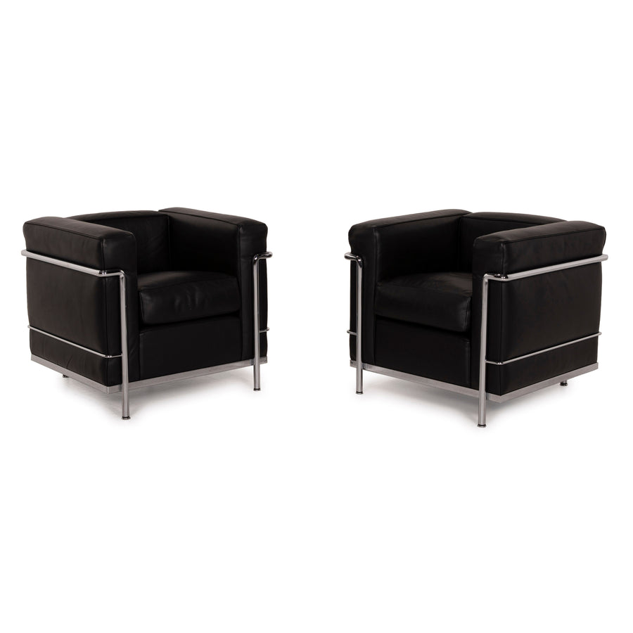 Cassina Le Corbusier LC 2 Ensemble de Fauteuils en Cuir Ensemble Noir