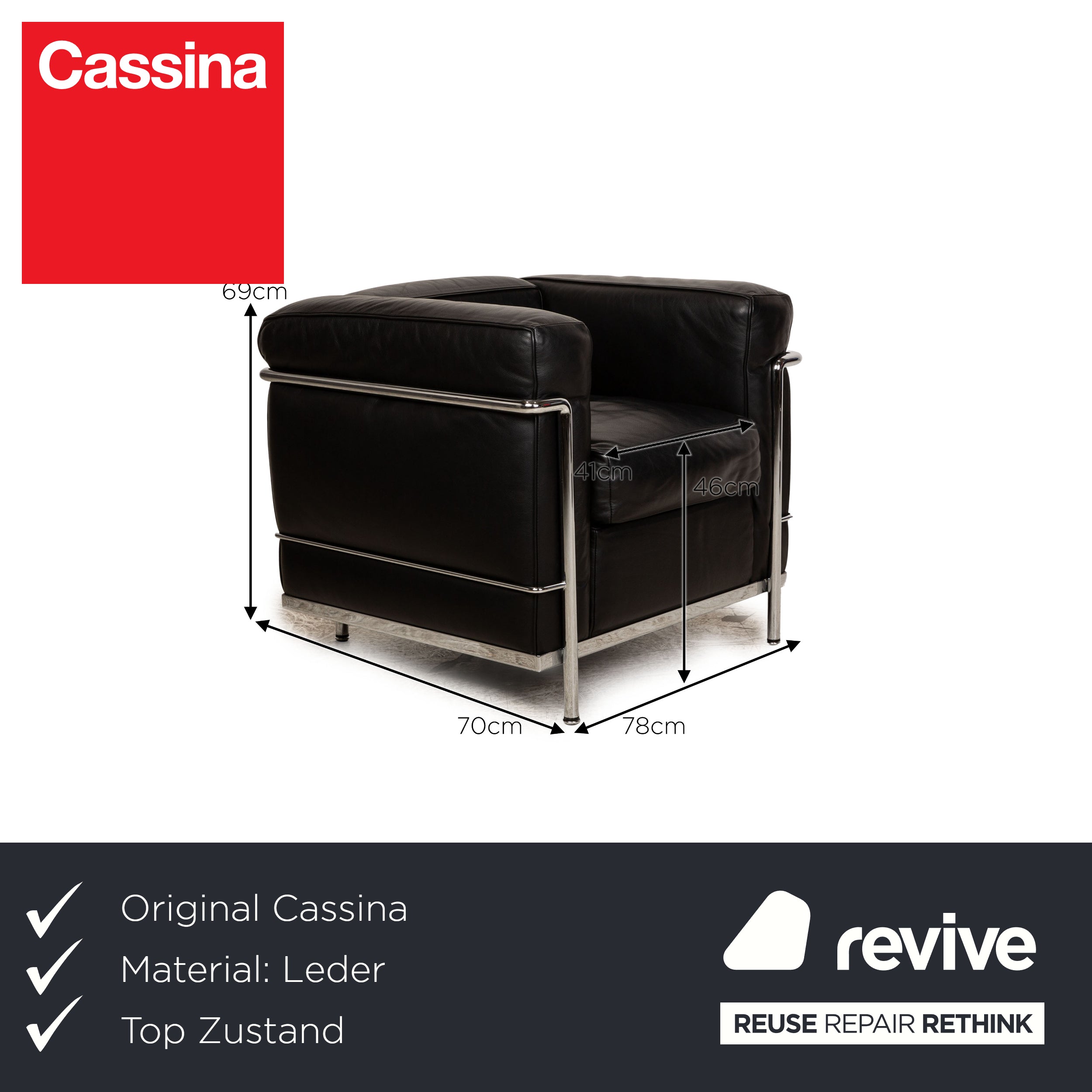 Cassina Le Corbusier LC 2 Leder Sessel Schwarz Vintage