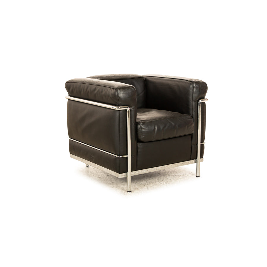 Cassina Le Corbusier LC 2 Leather Armchair Black Vintage Bauhaus