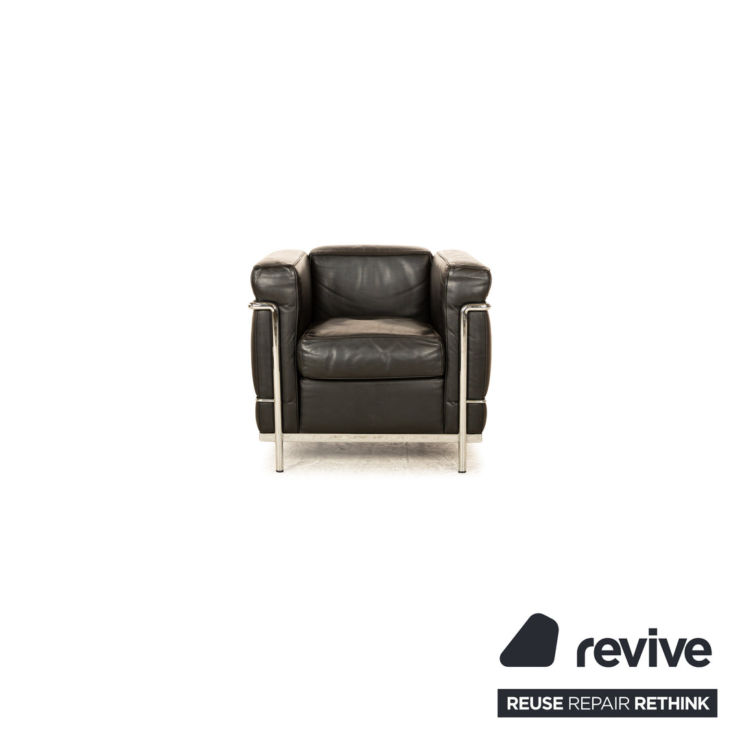 Cassina Le Corbusier LC 2 Leder Sessel Schwarz Vintage Bauhaus