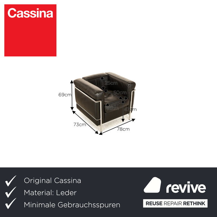 Cassina Le Corbusier LC 2 Leder Sessel Schwarz Vintage Bauhaus