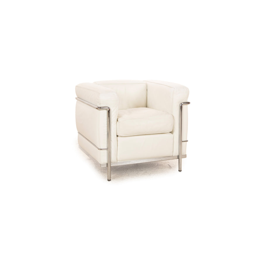 Cassina Le Corbusier LC 2 Leather Armchair White Off-White Vintage Bauhaus