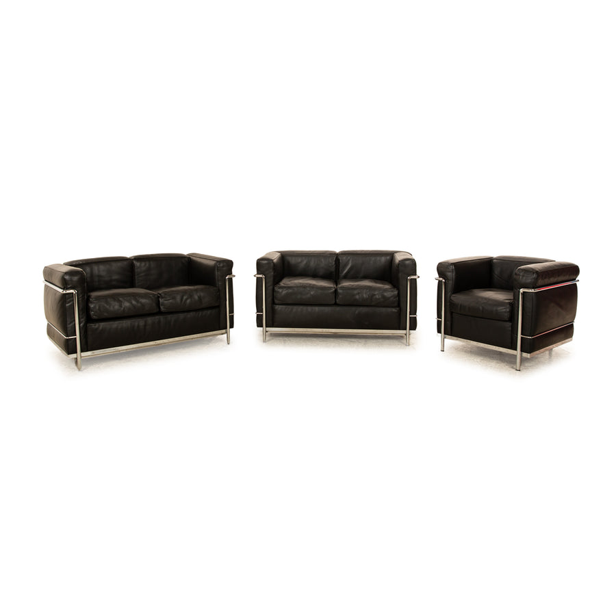 Cassina Le Corbusier LC 2 Leather Sofa Set Black Vintage Bauhaus 2x Two-Seater Armchair