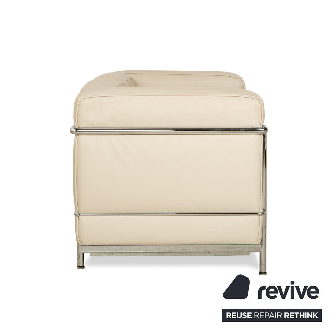 Cassina Le Corbusier LC 2 Leather Two-Seater Cream Eggshell White Sofa Couch