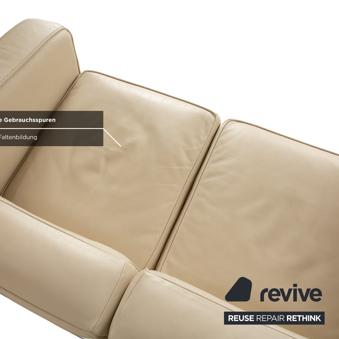 Cassina Le Corbusier LC 2 Leather Two-Seater Cream Eggshell White Sofa Couch