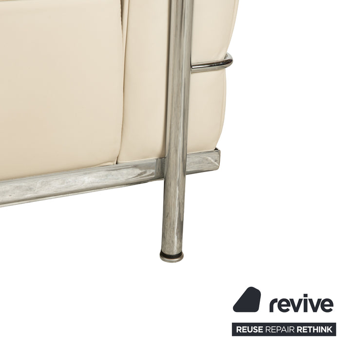 Cassina Le Corbusier LC 2 Leather Two-Seater Cream Eggshell White Sofa Couch