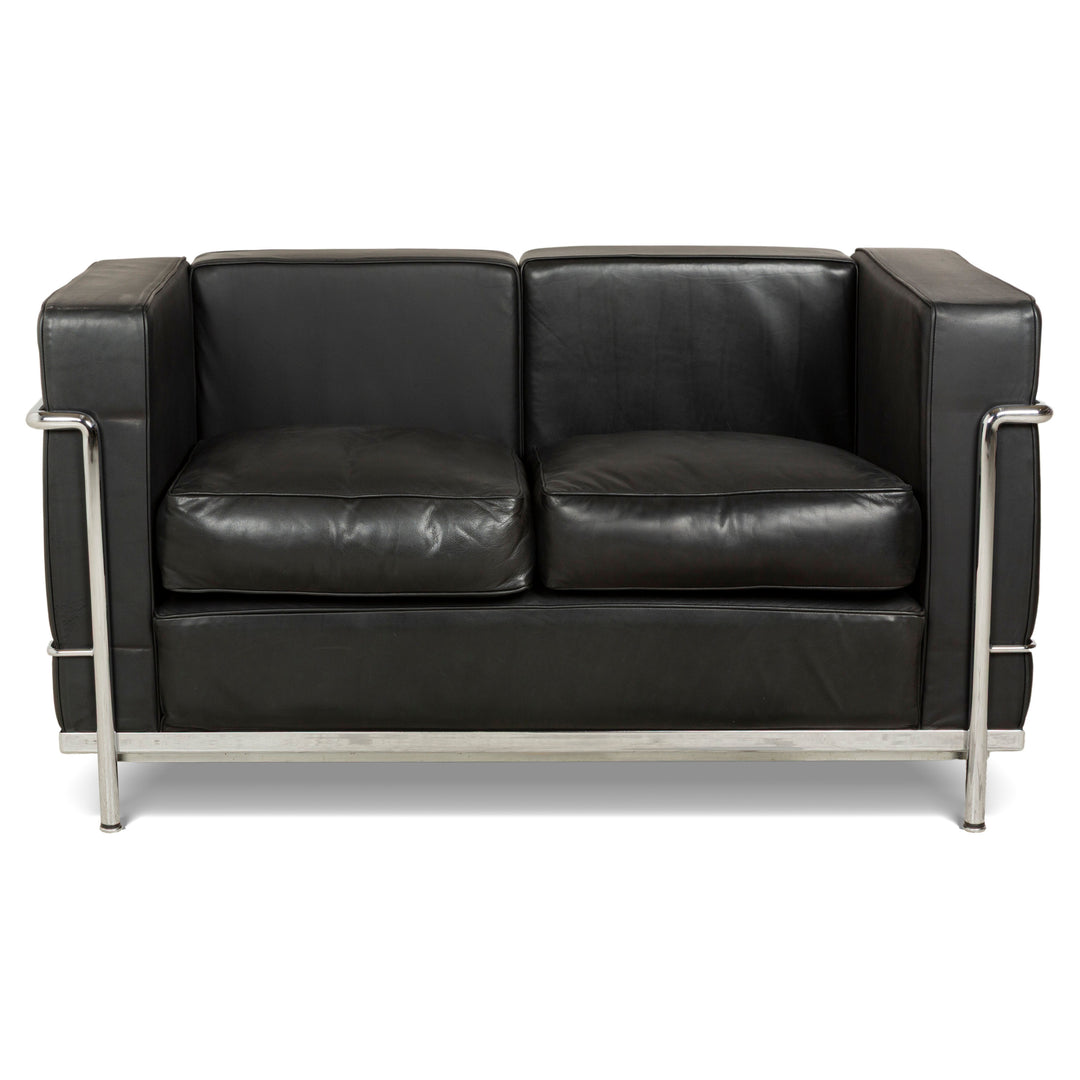 Cassina Le Corbusier LC 2 Leder Zweisitzer Schwarz Sofa Couch