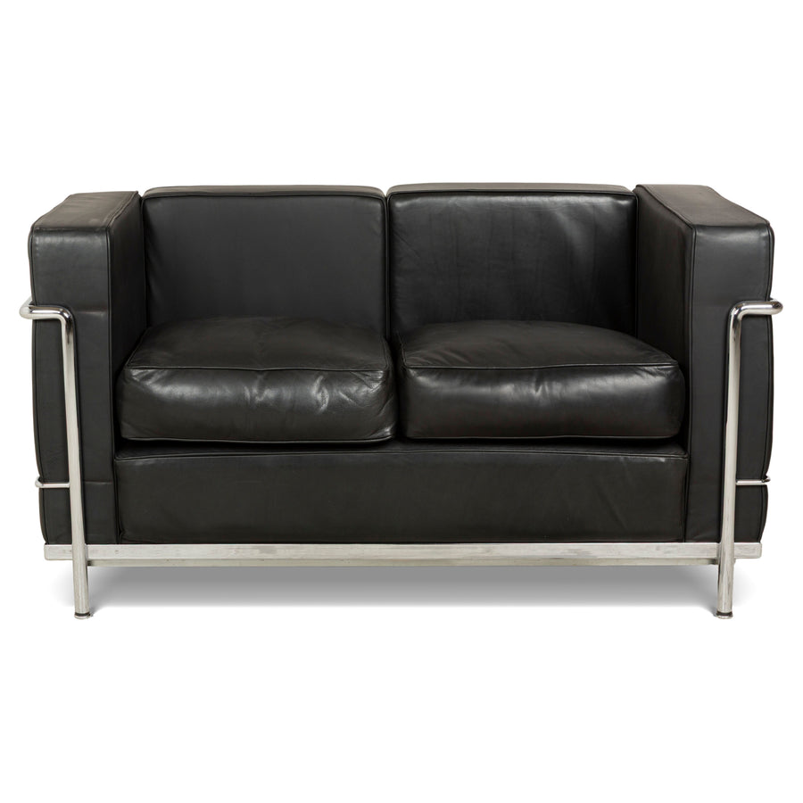 Cassina Le Corbusier LC 2 Leder Zweisitzer Schwarz Sofa Couch