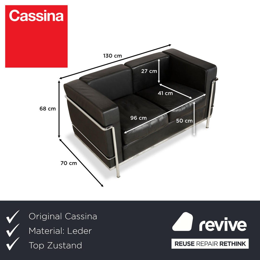 Cassina Le Corbusier LC 2 Leder Zweisitzer Schwarz Sofa Couch