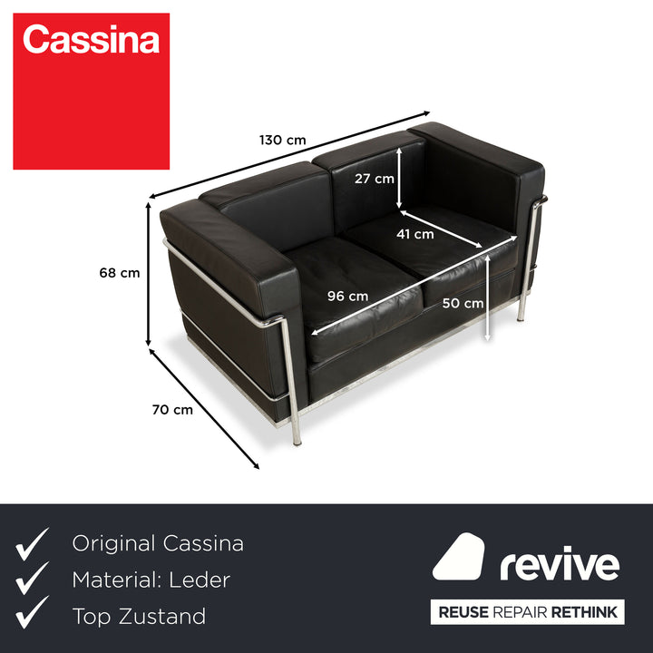 Cassina Le Corbusier LC 2 Leder Zweisitzer Schwarz Sofa Couch