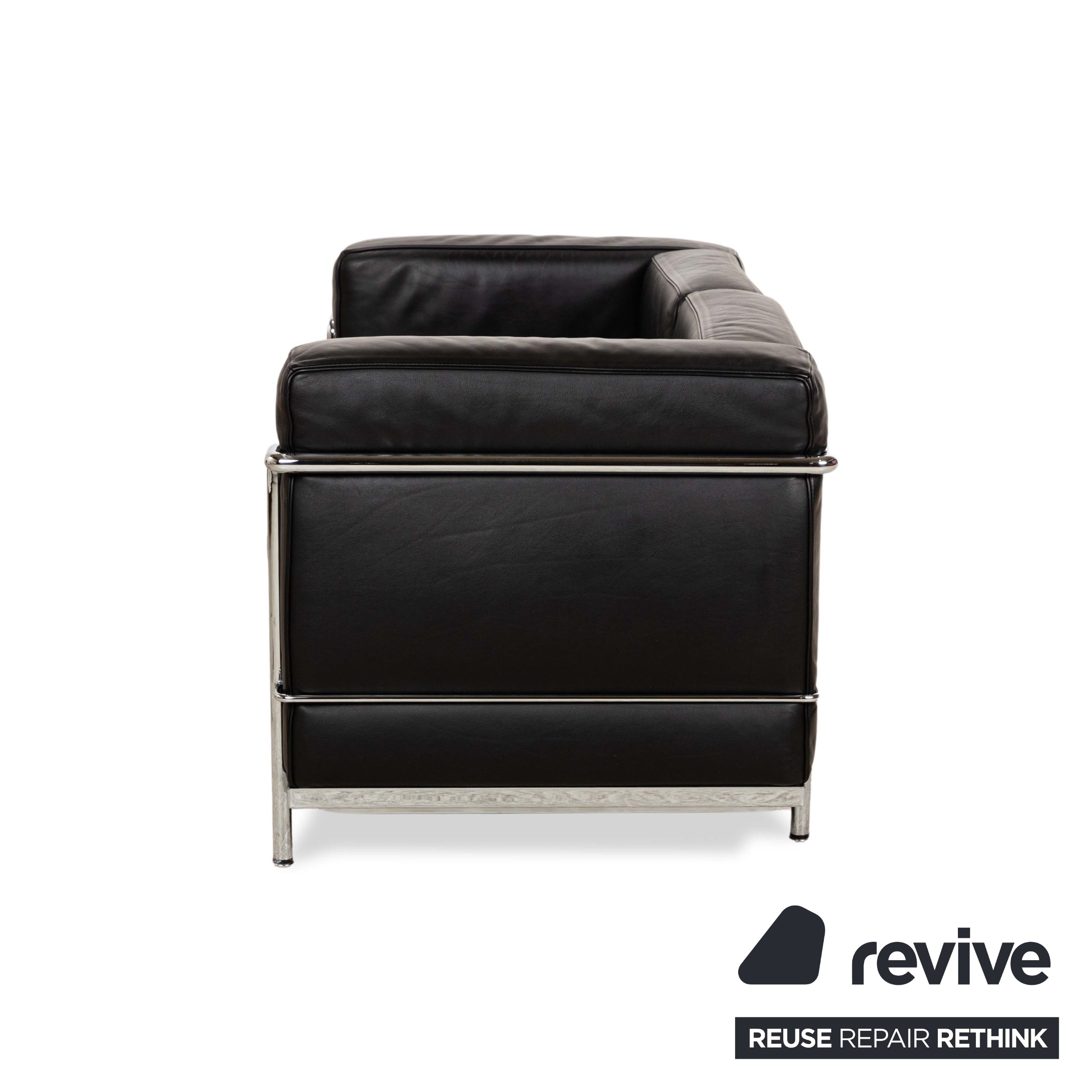 Cassina Le Corbusier LC 2 Leather Two-Seater Black Sofa Couch