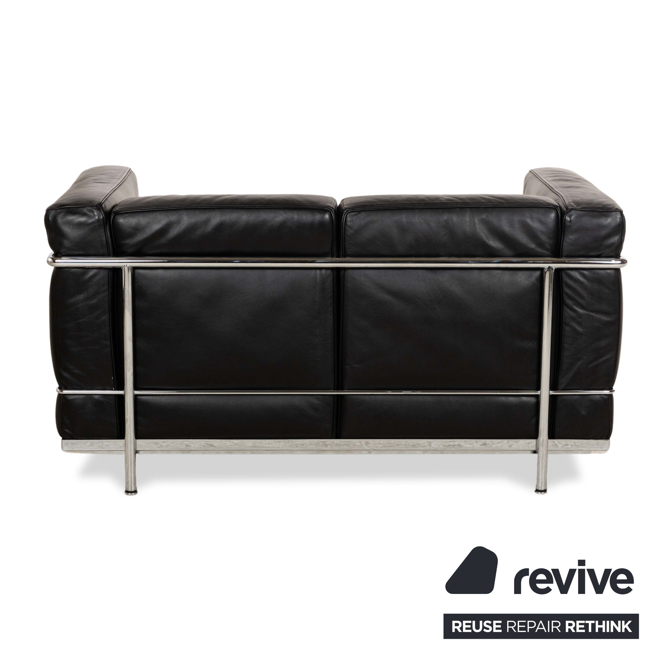 Cassina Le Corbusier LC 2 Leather Two-Seater Black Sofa Couch