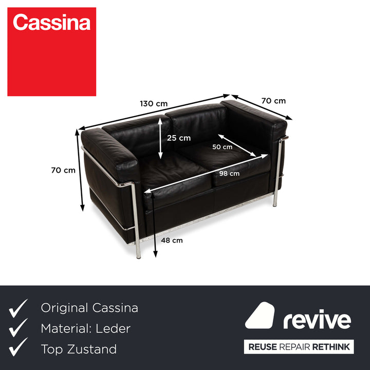 Cassina Le Corbusier LC 2 Leder Zweisitzer Schwarz Sofa Couch