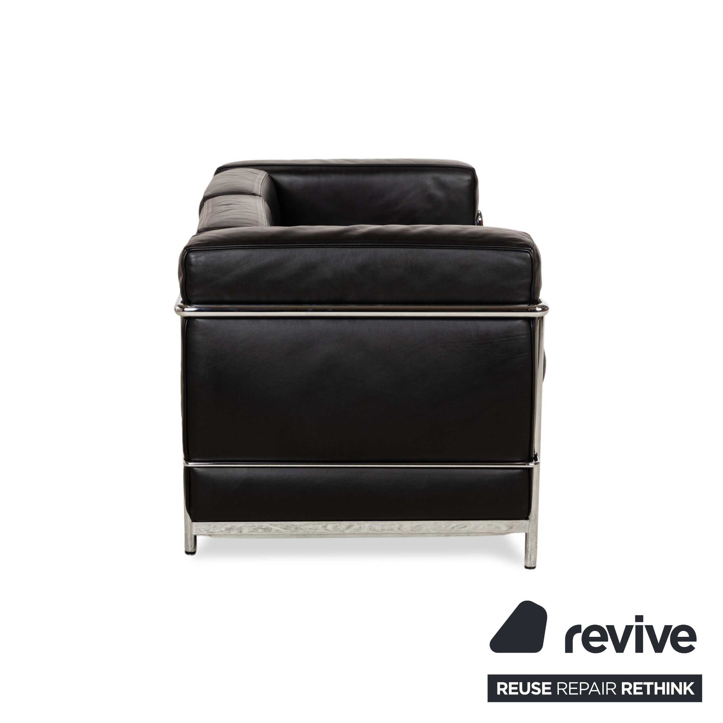 Cassina Le Corbusier LC 2 Leather Two-Seater Black Sofa Couch