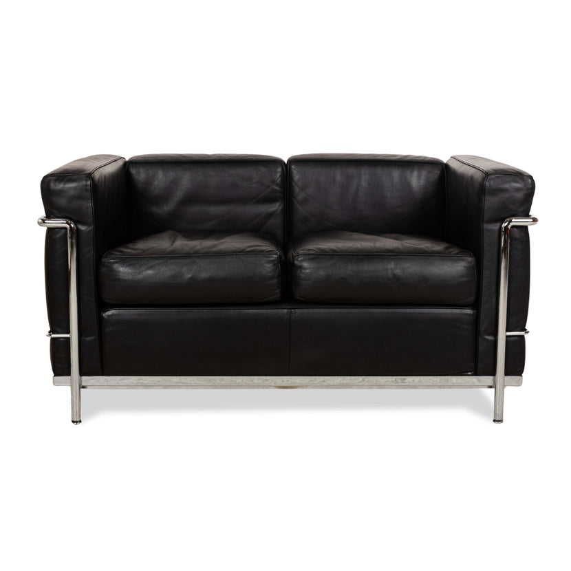 Cassina Le Corbusier LC 2 Leather Two-Seater Black Sofa Couch