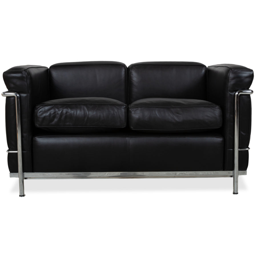 Cassina Le Corbusier LC 2 Leder Zweisitzer Schwarz Vintage Bauhaus