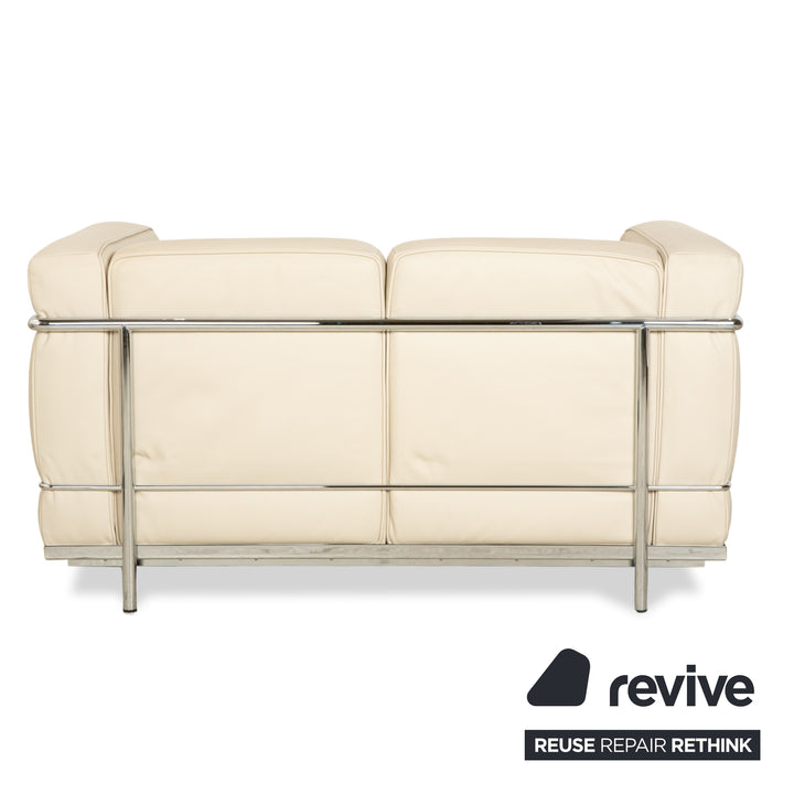 Cassina Le Corbusier LC 2 Leder Zweisitzer und 2x Sessel Creme Eierschale Weiß Sofa Couch