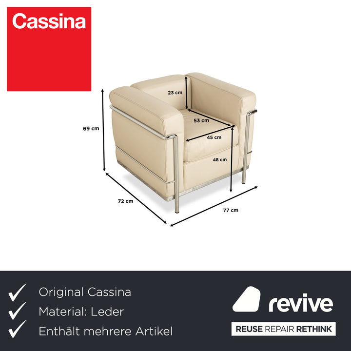 Cassina Le Corbusier LC 2 Leder Zweisitzer und 2x Sessel Creme Eierschale Weiß Sofa Couch