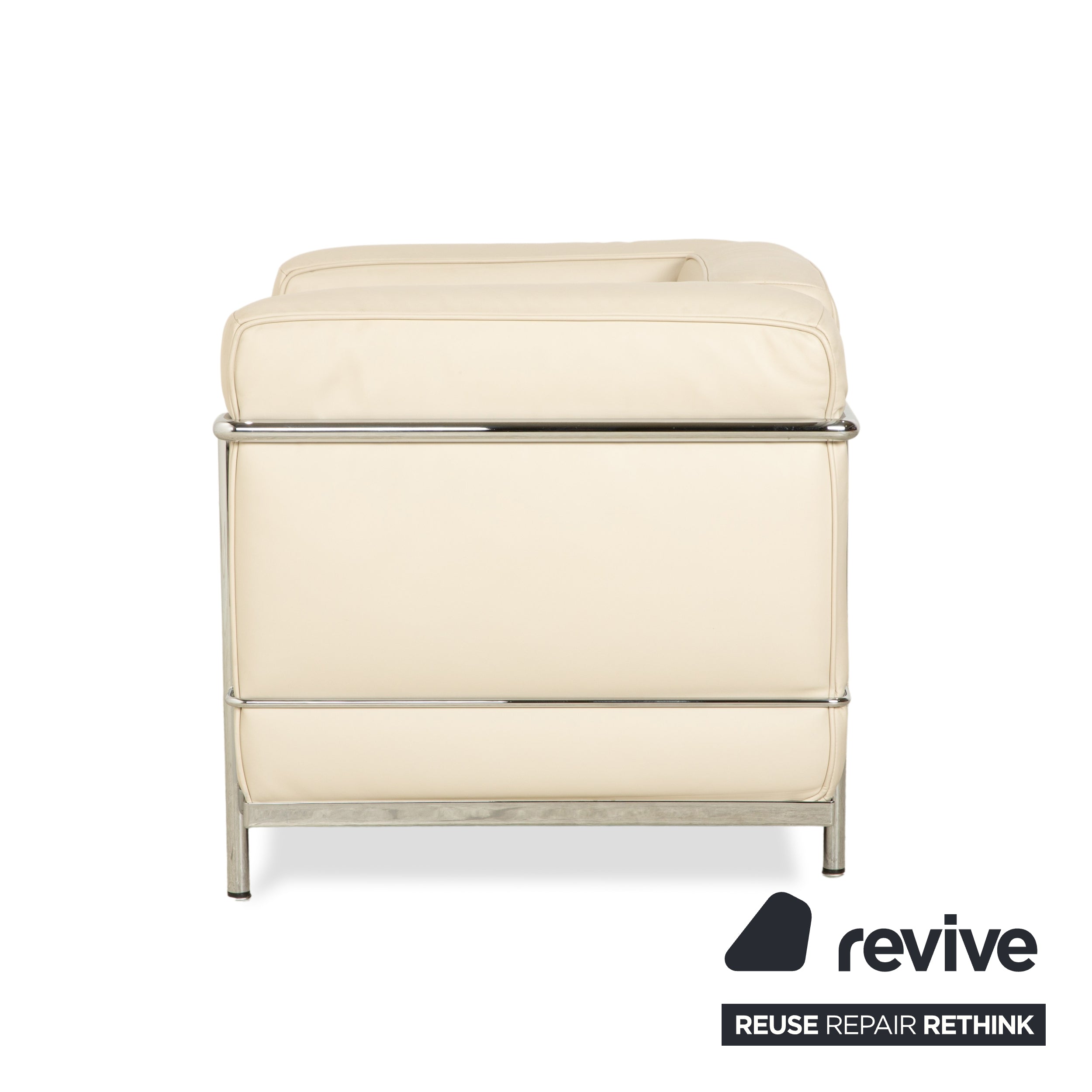 Canapé deux places et deux fauteuils en cuir Cassina Le Corbusier LC 2 Crème Blanc coquille d'œuf