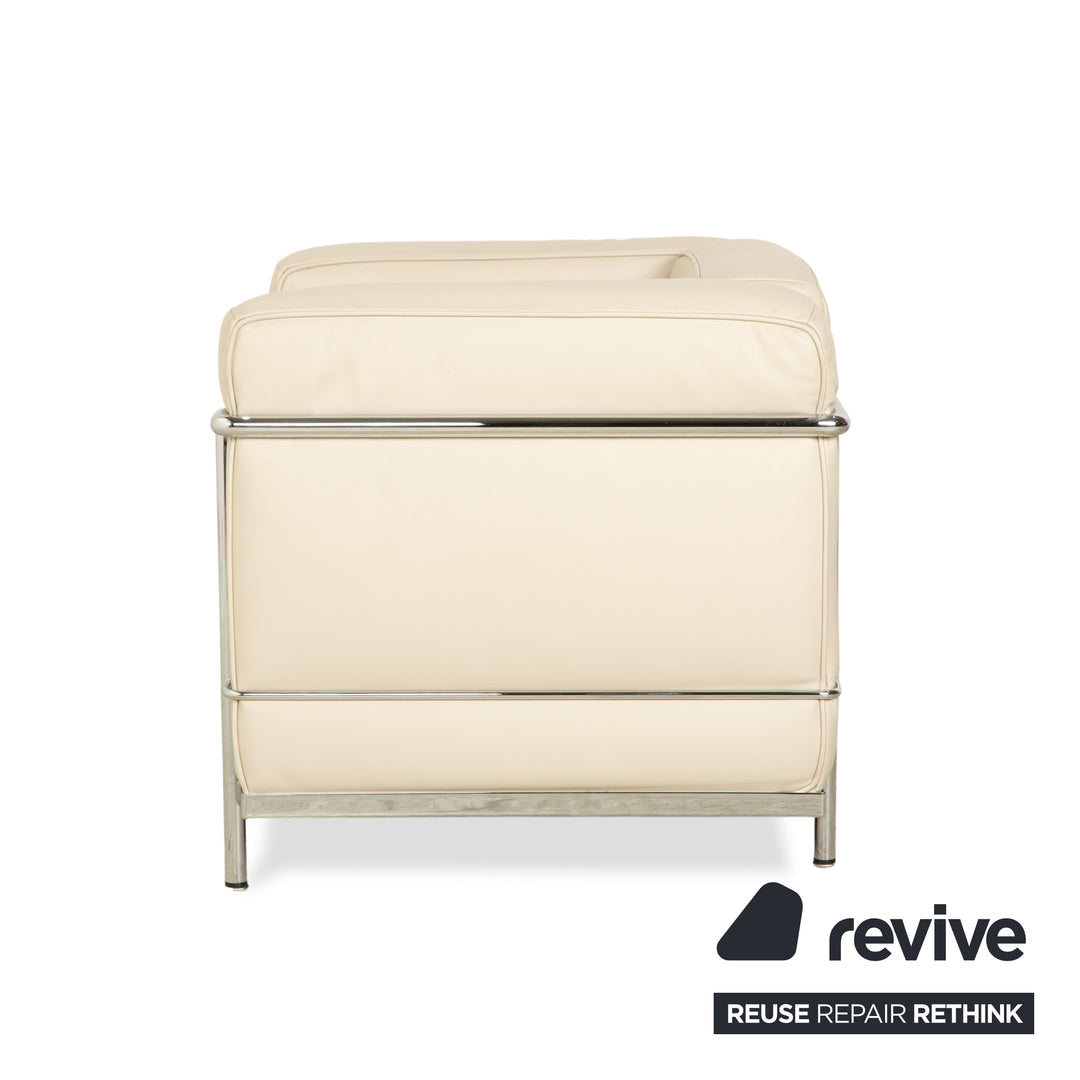 Cassina Le Corbusier LC 2 Leder Zweisitzer und 2x Sessel Creme Eierschale Weiß Sofa Couch