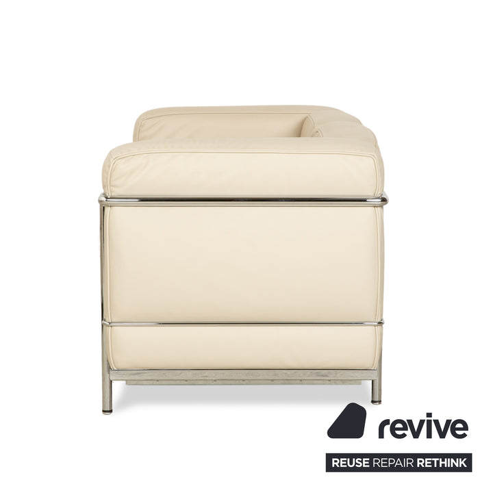 Cassina Le Corbusier LC 2 Leder Zweisitzer und 2x Sessel Creme Eierschale Weiß Sofa Couch
