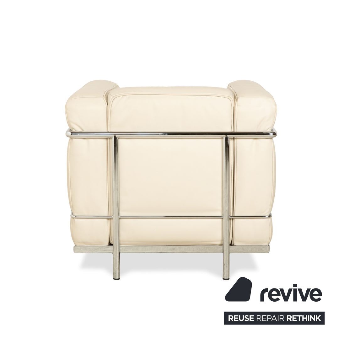 Cassina Le Corbusier LC 2 Leder Zweisitzer und 2x Sessel Creme Eierschale Weiß Sofa Couch